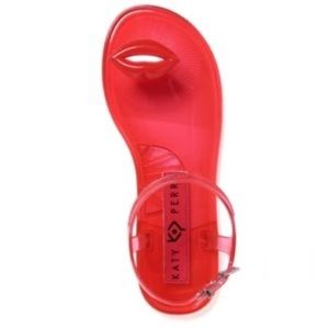 Katy Perry Geli Sandals Lips Red Ankle Strap Original Box Flats Size 9.5